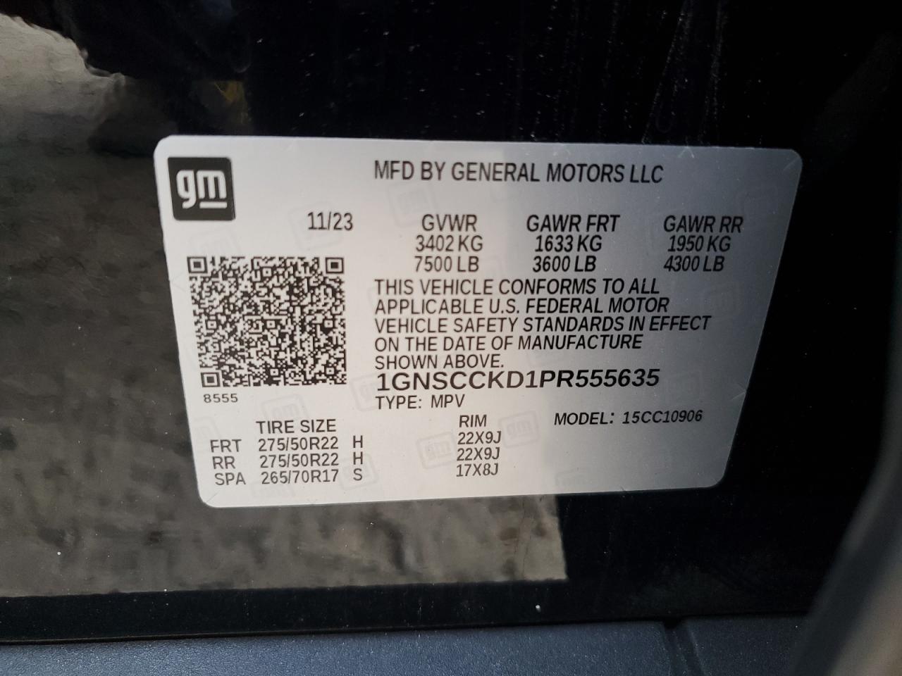1GNSCCKD1PR555635 CHEVROLET SUBURBAN 2023