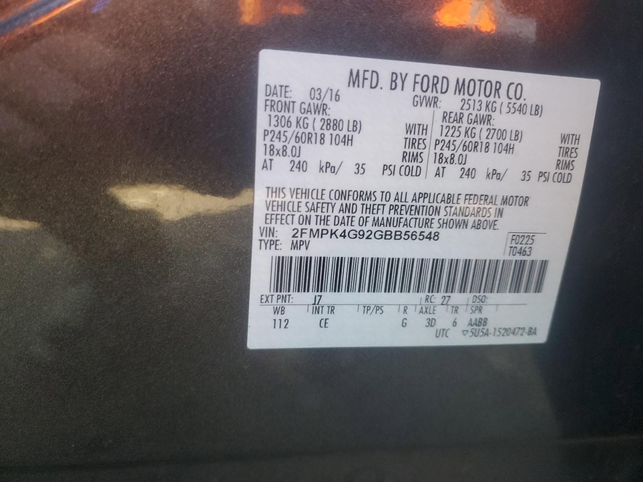 2FMPK4G92GBB56548 FORD EDGE 2016