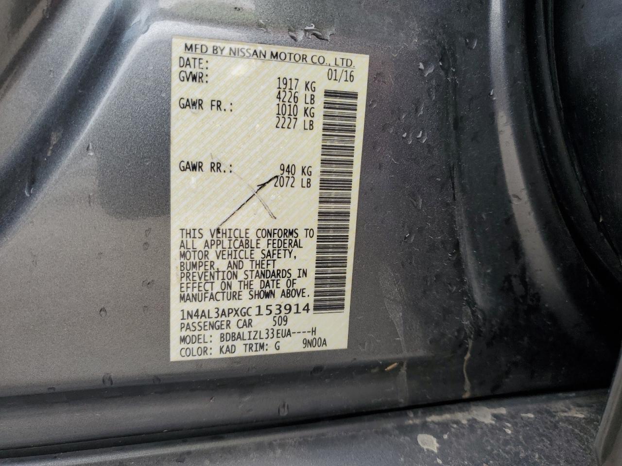 1N4AL3APXGC153914 NISSAN ALTIMA 2016