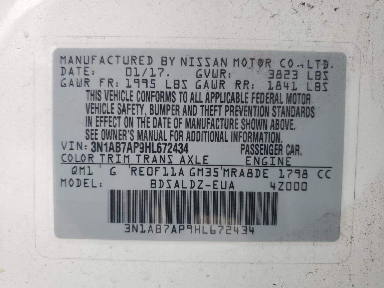 3N1AB7AP9HL672434 NISSAN SENTRA 2017