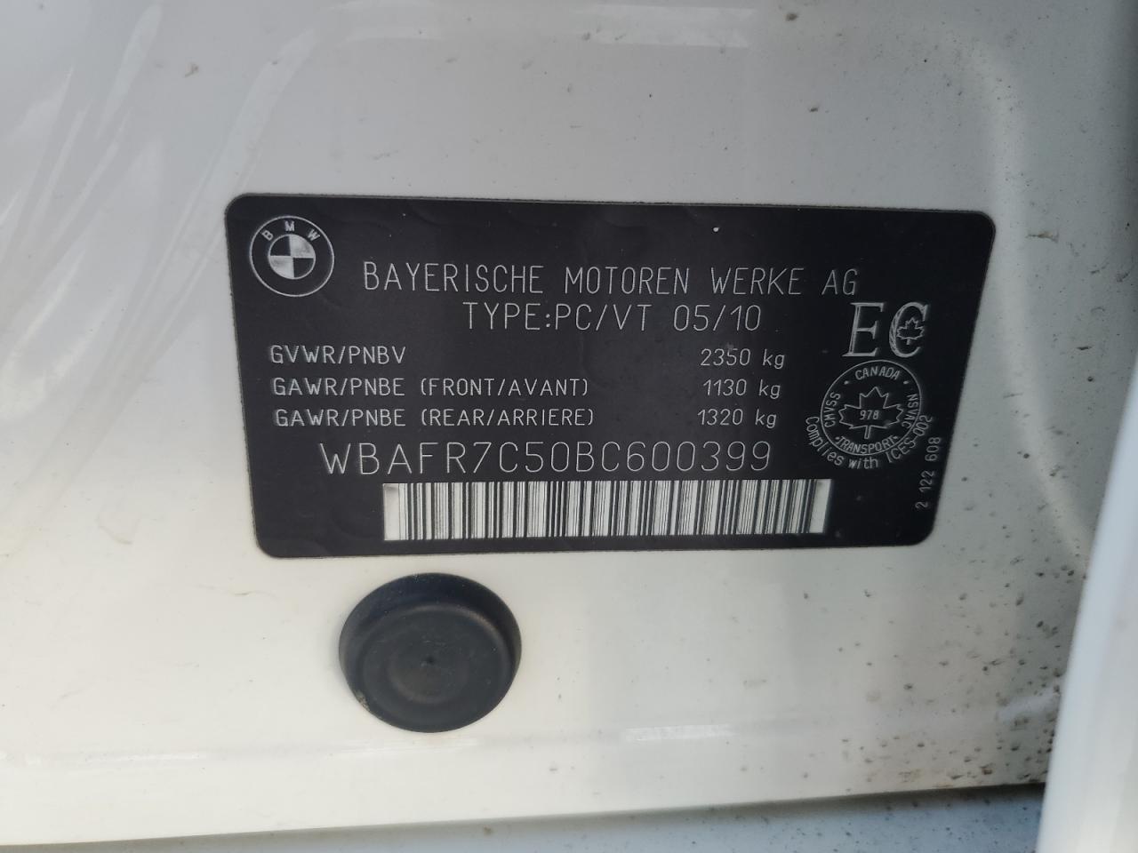 2011 BMW 535 I VIN: WBAFR7C50BC600399 Lot: 46530685