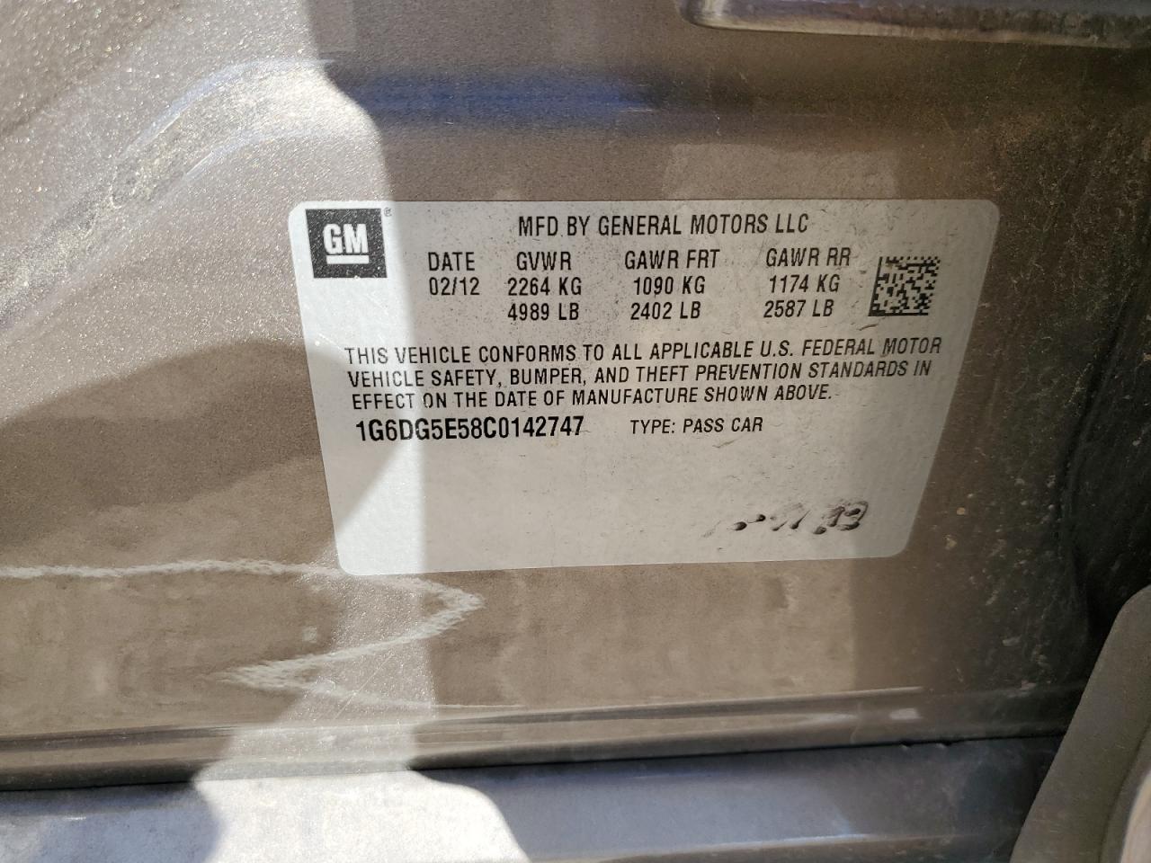 2012 Cadillac Cts Luxury Collection VIN: 1G6DG5E58C0142747 Lot: 46859315