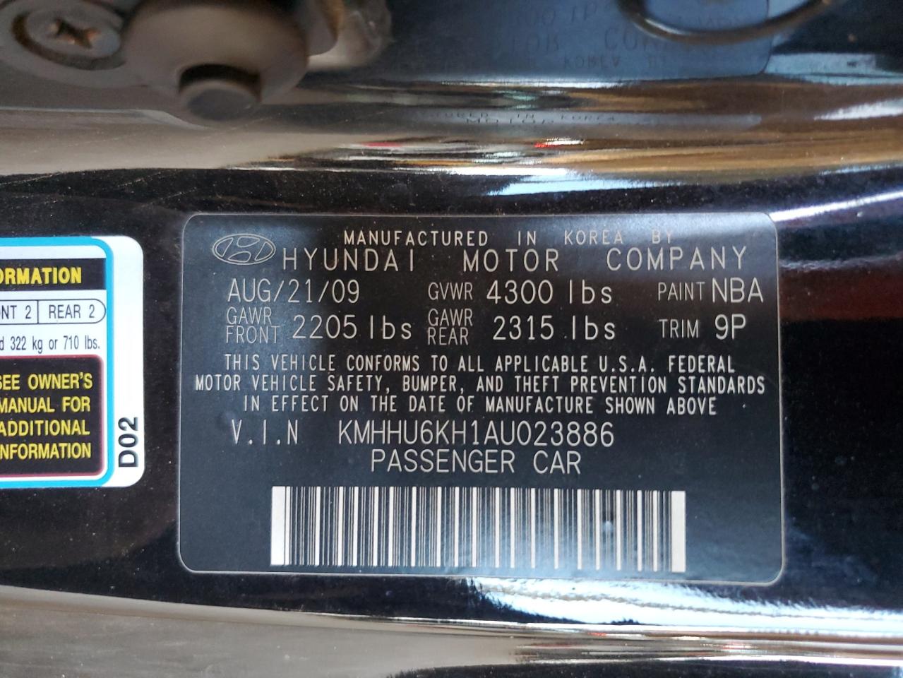 2010 Hyundai Genesis Coupe 3.8L VIN: KMHHU6KH1AU023886 Lot: 46262545