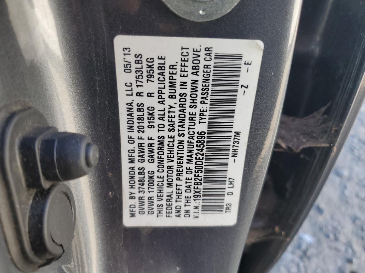 2013 Honda Civic Lx VIN: 19XFB2F50DE245896 Lot: 46545415