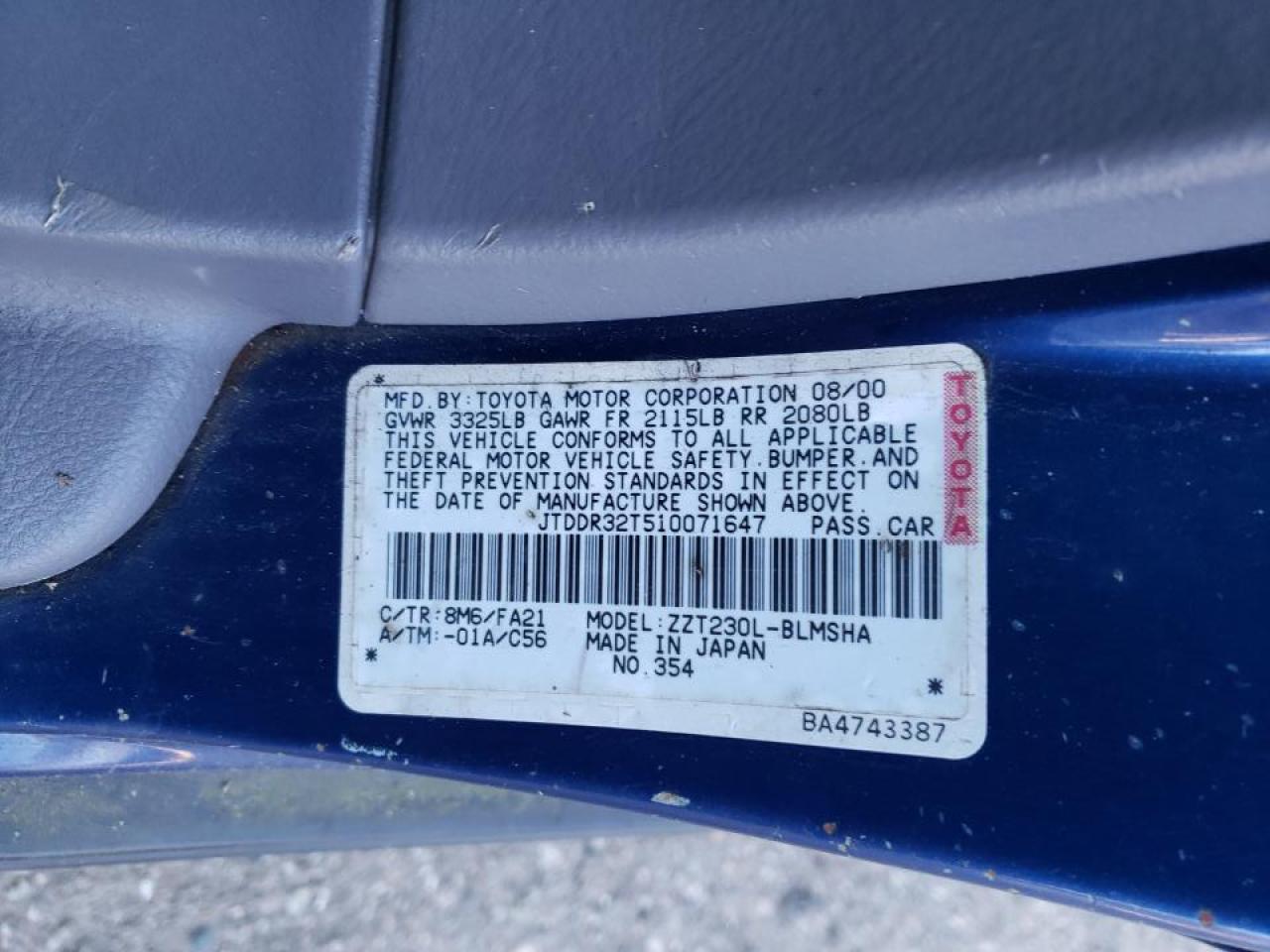 2001 Toyota Celica Gt VIN: JTDDR32T510071647 Lot: 44465265