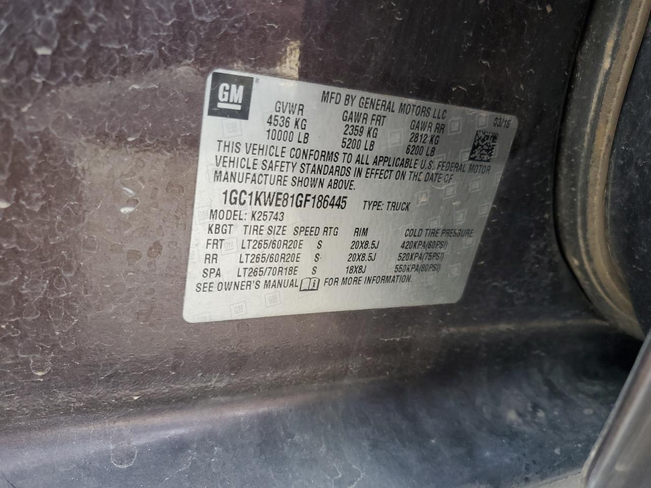 1GC1KWE81GF186445 CHEVROLET ALL Models 2016