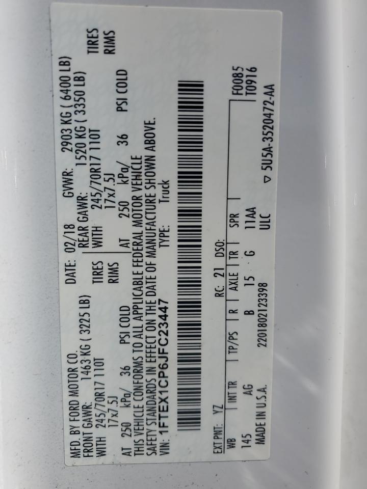 2018 Ford F150 Super Cab VIN: 1FTEX1CP6JFC23447 Lot: 52784765