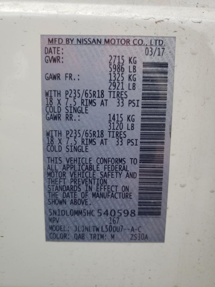 2017 Infiniti Qx60 VIN: 5N1DL0MM5HC540598 Lot: 47223925