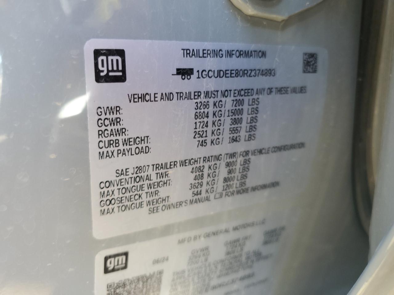 1GCUDEE80RZ374893 CHEVROLET ALL Models 2024