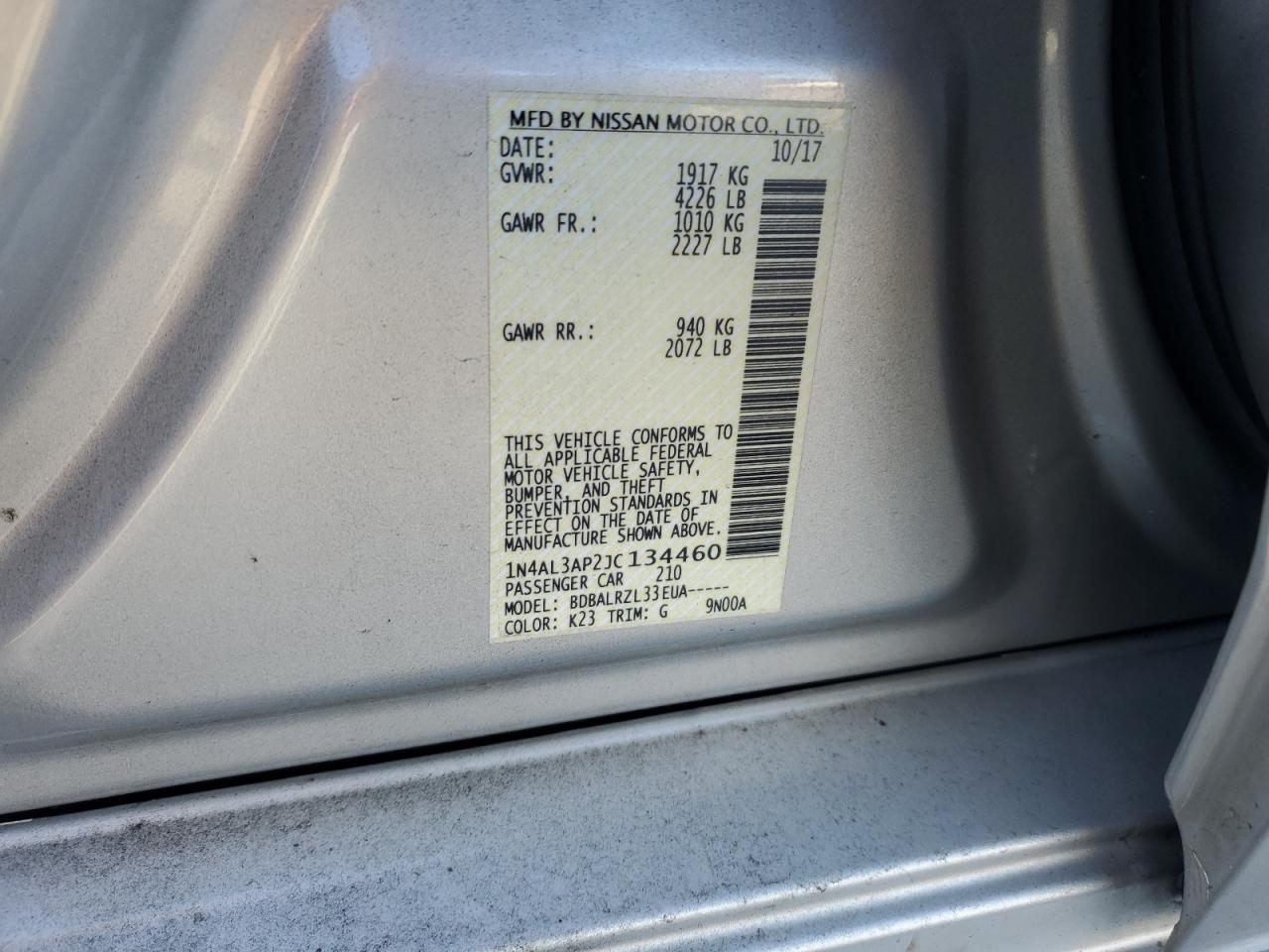 1N4AL3AP2JC134460 NISSAN ALTIMA 2018
