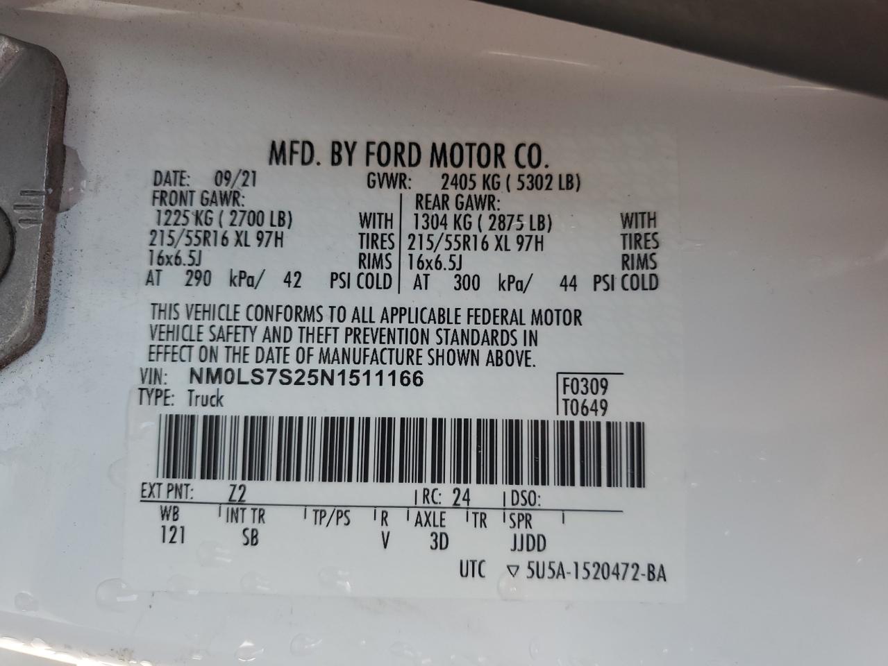 NM0LS7S25N1511166 FORD TRANSIT 2022