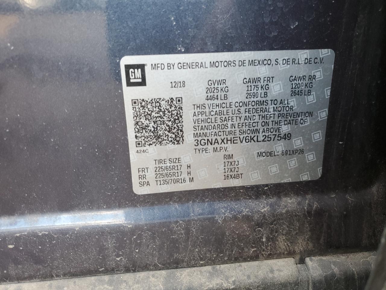 3GNAXHEV6KL257549 CHEVROLET EQUINOX 2019