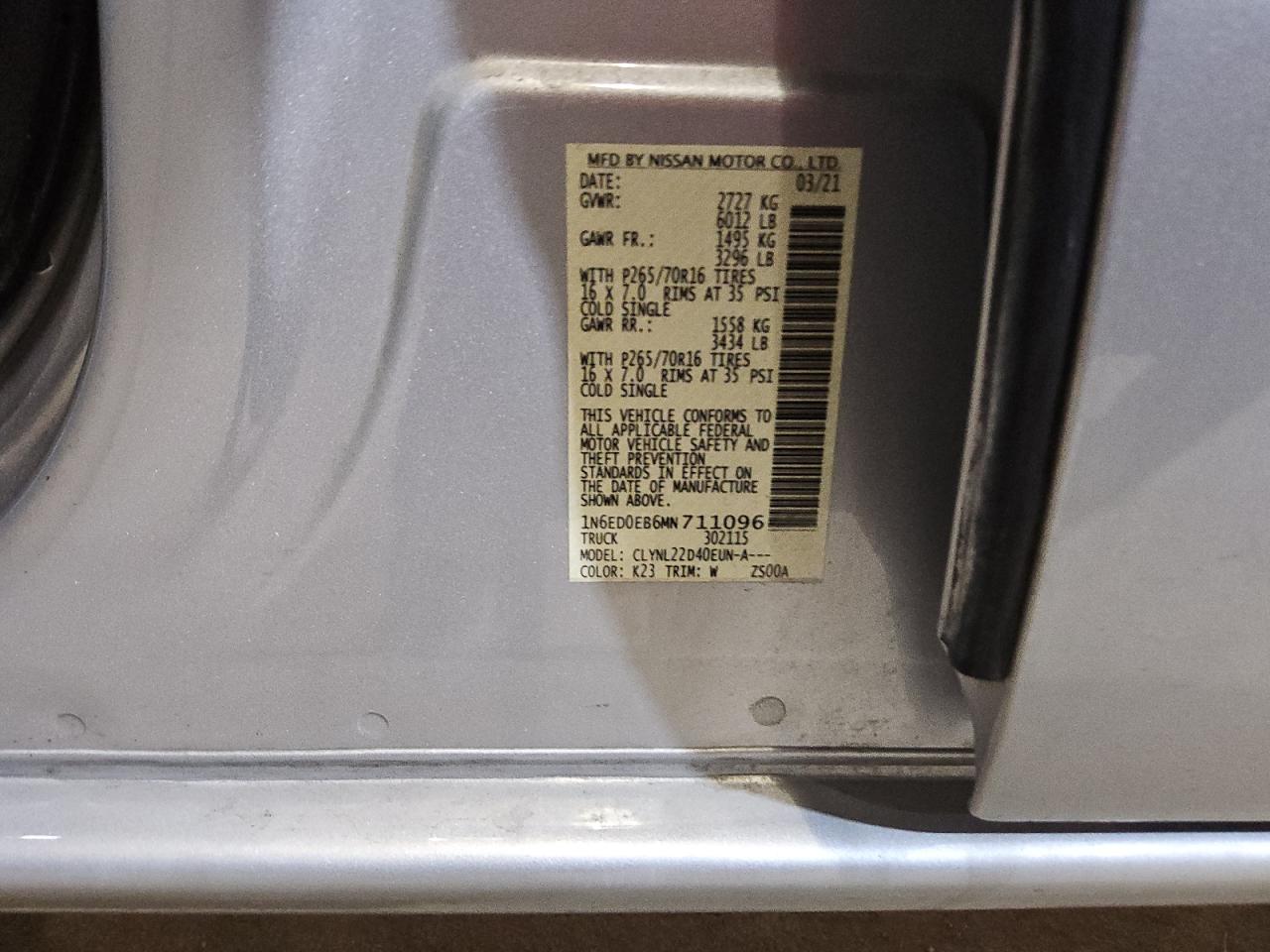 1N6ED0EB6MN711096 NISSAN FRONTIER 2021