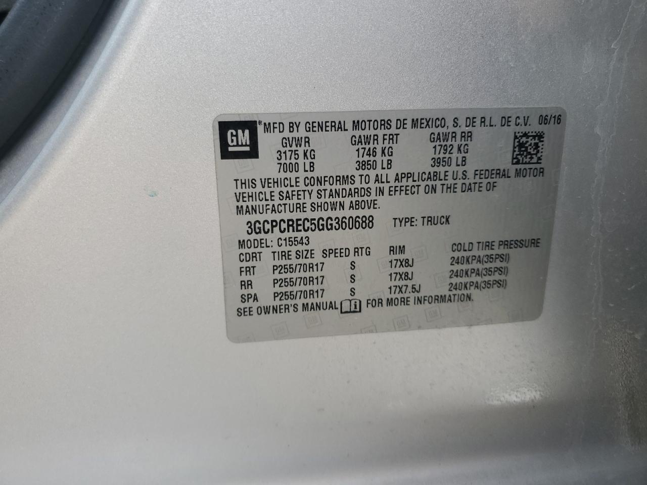3GCPCREC5GG360688 CHEVROLET ALL Models 2016