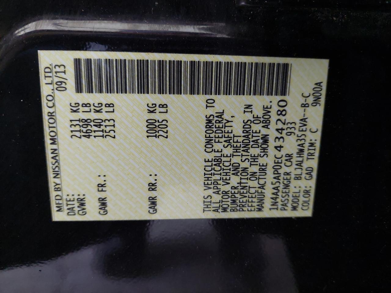 1N4AA5AP0EC434280 - 2014 Nissan MAXIMA - #46775065