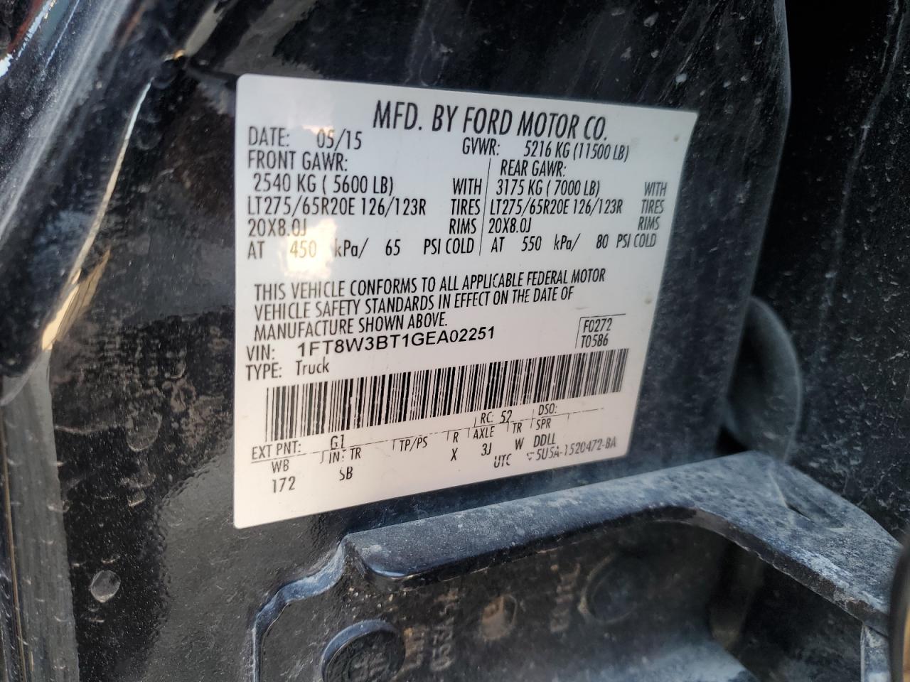 2016 Ford F350 Super Duty Pickup Truck VIN: 1FT8W3BT1GEA02251 Lot: 46146955