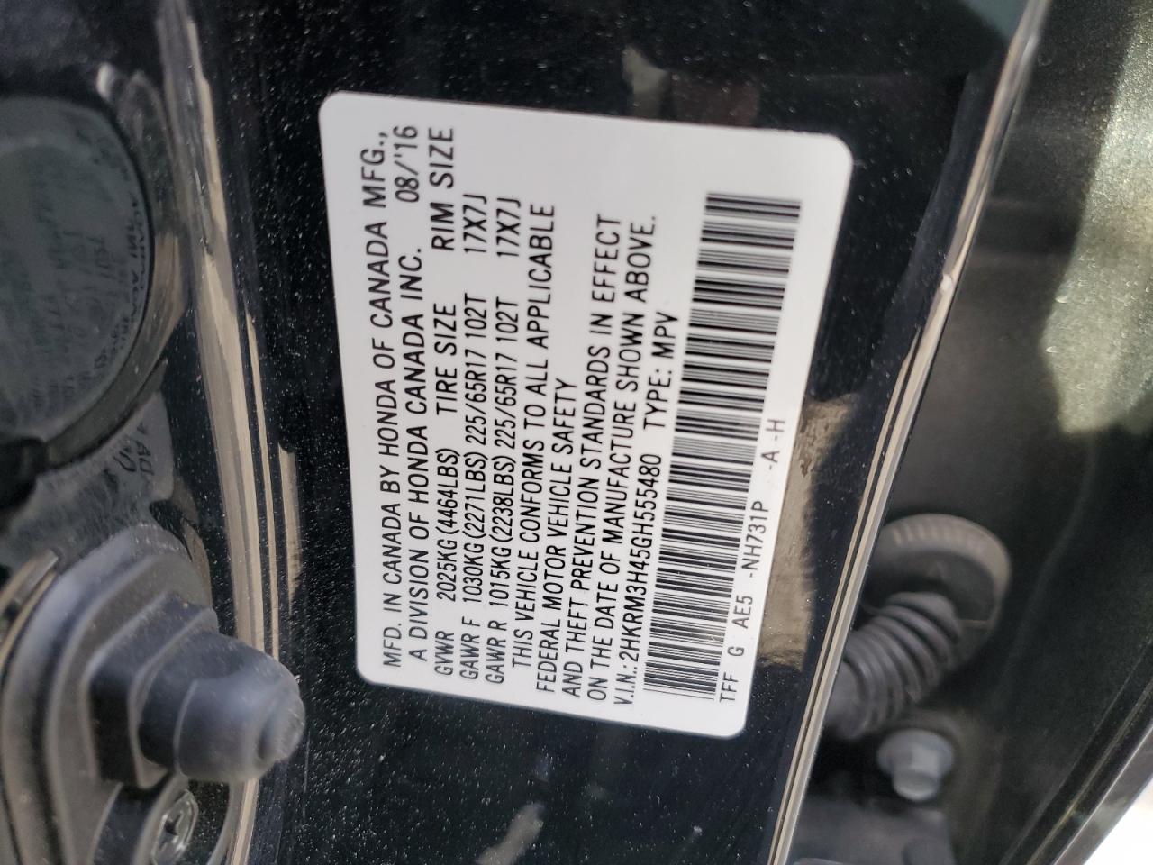 2HKRM3H45GH555480 HONDA CRV 2016