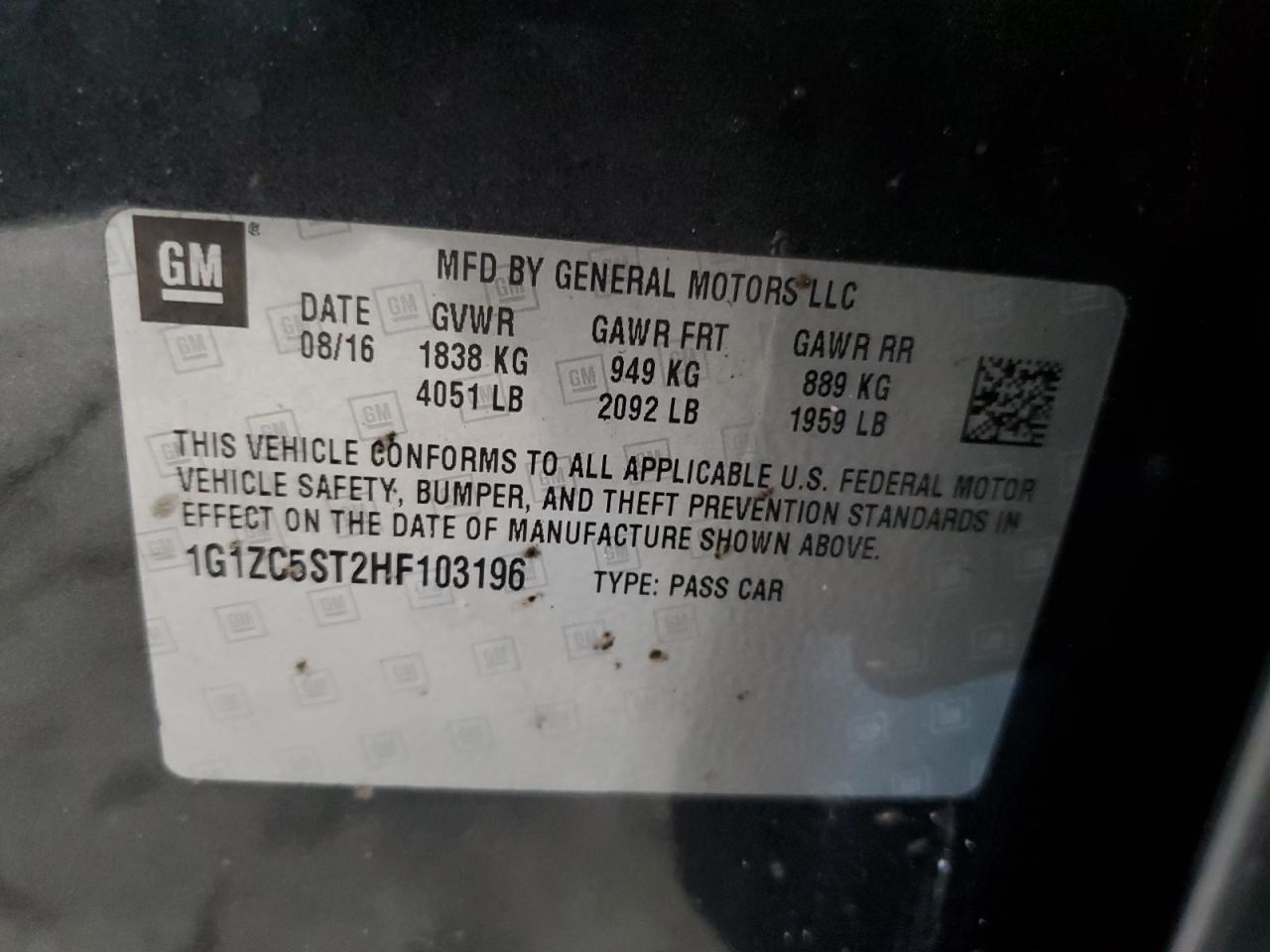 1G1ZC5ST2HF103196 CHEVROLET MALIBU 2017