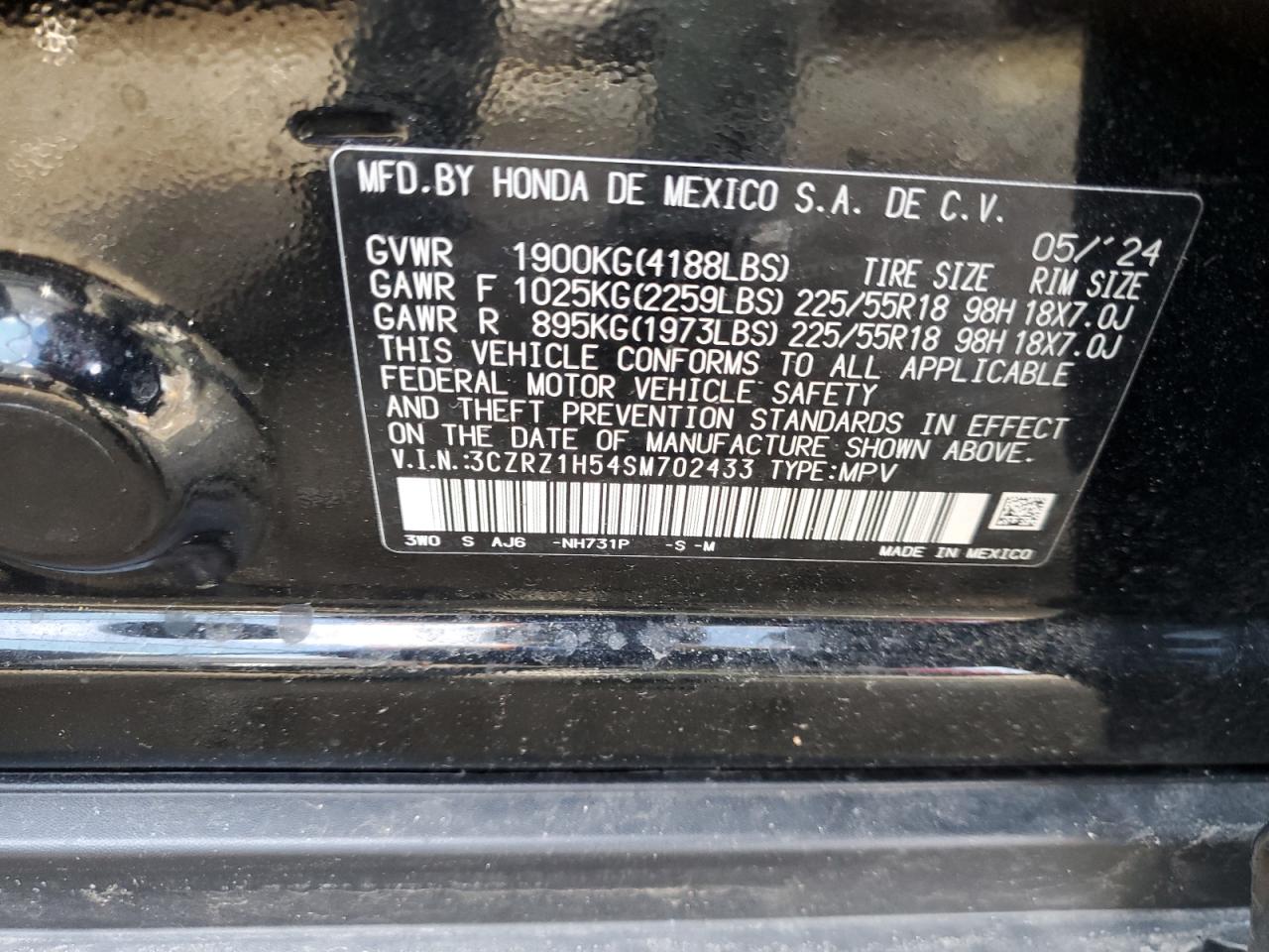 3CZRZ1H54SM702433 HONDA HR-V 2025