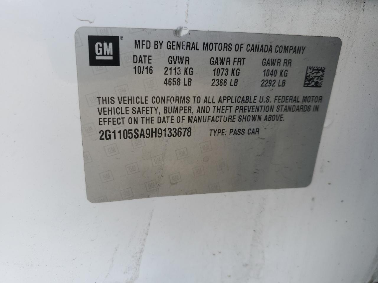 2017 Chevrolet Impala Lt VIN: 2G1105SA9H9133678 Lot: 47232355