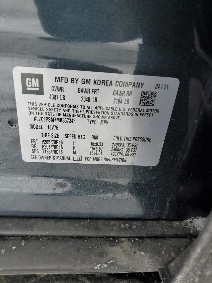 KL7CJPSM7MB367343 CHEVROLET TRAX 2021