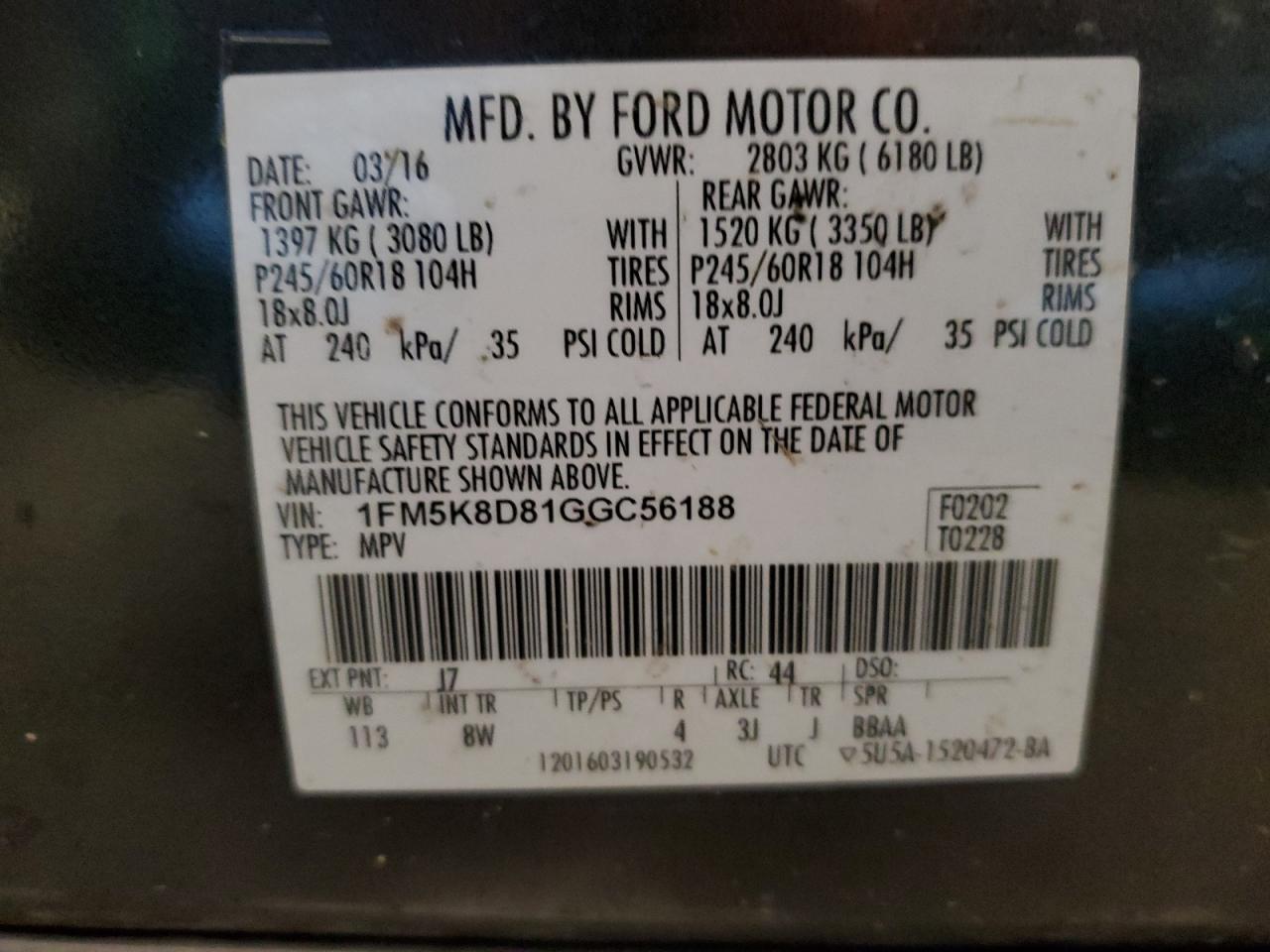 1FM5K8D81GGC56188 FORD EXPLORER 2016