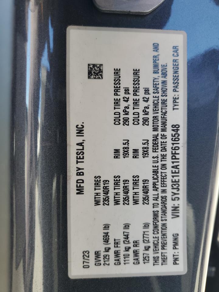 2023 Tesla Model 3 VIN: 5YJ3E1EA1PF616548 Lot: 46138615