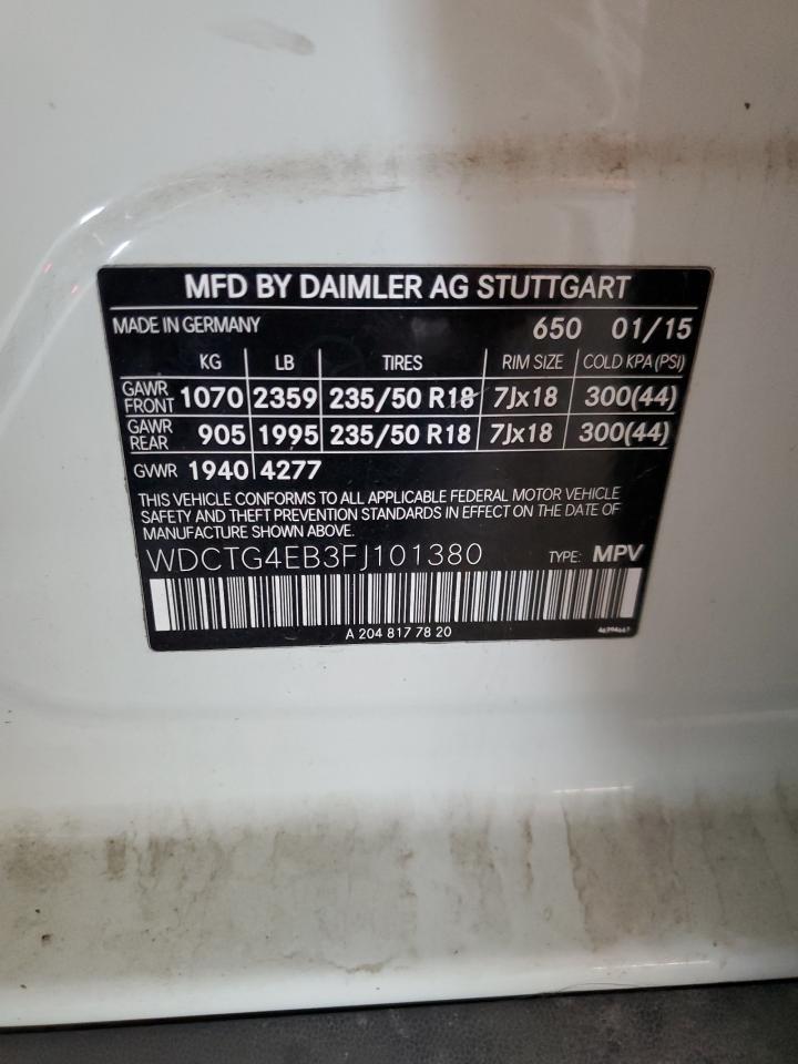 2015 Mercedes-Benz Gla 250 VIN: WDCTG4EB3FJ101380 Lot: 44532085