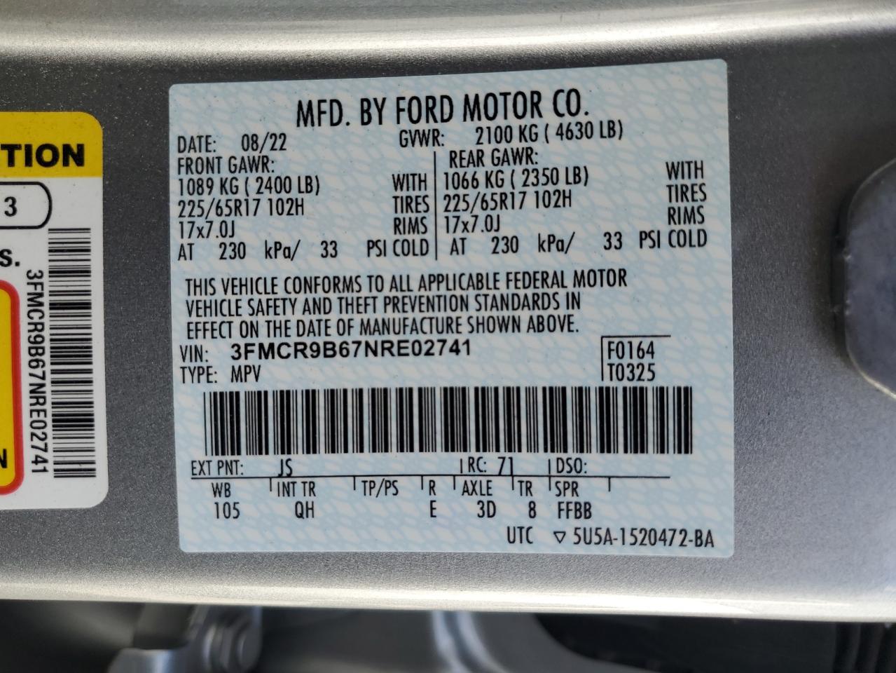 3FMCR9B67NRE02741 FORD BRONCO 2022