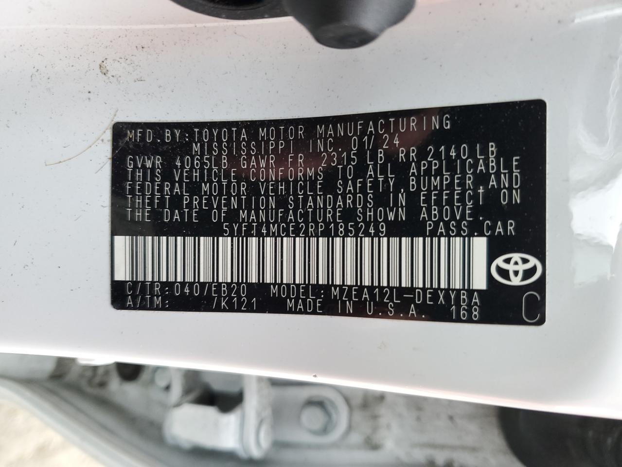 5YFT4MCE2RP185249 TOYOTA COROLLA 2024
