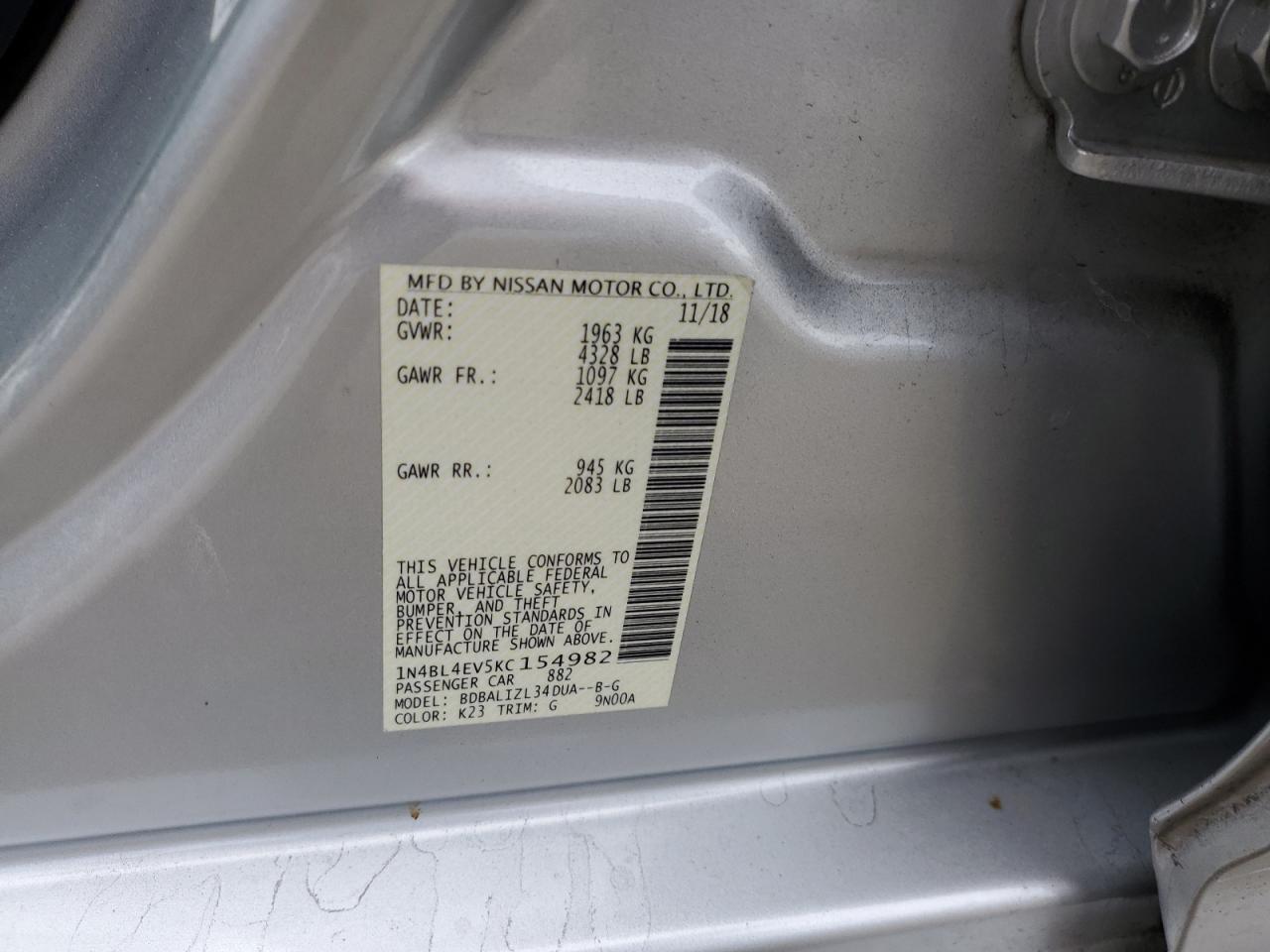 1N4BL4EV5KC154982 NISSAN ALTIMA 2019