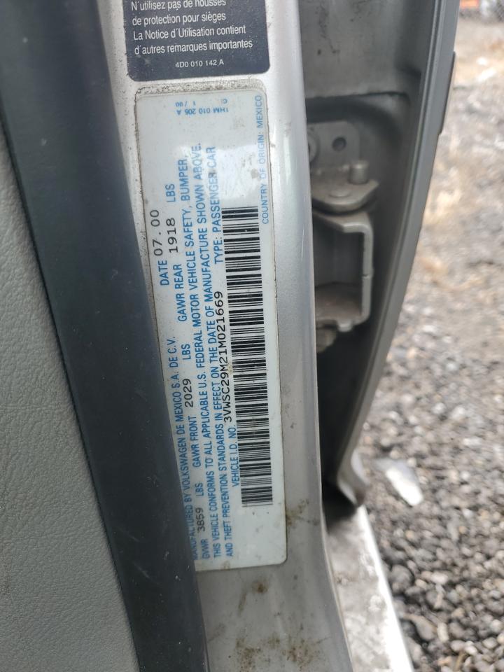 2001 Volkswagen Jetta Gls VIN: 3VWSC29M21M021669 Lot: 44366895