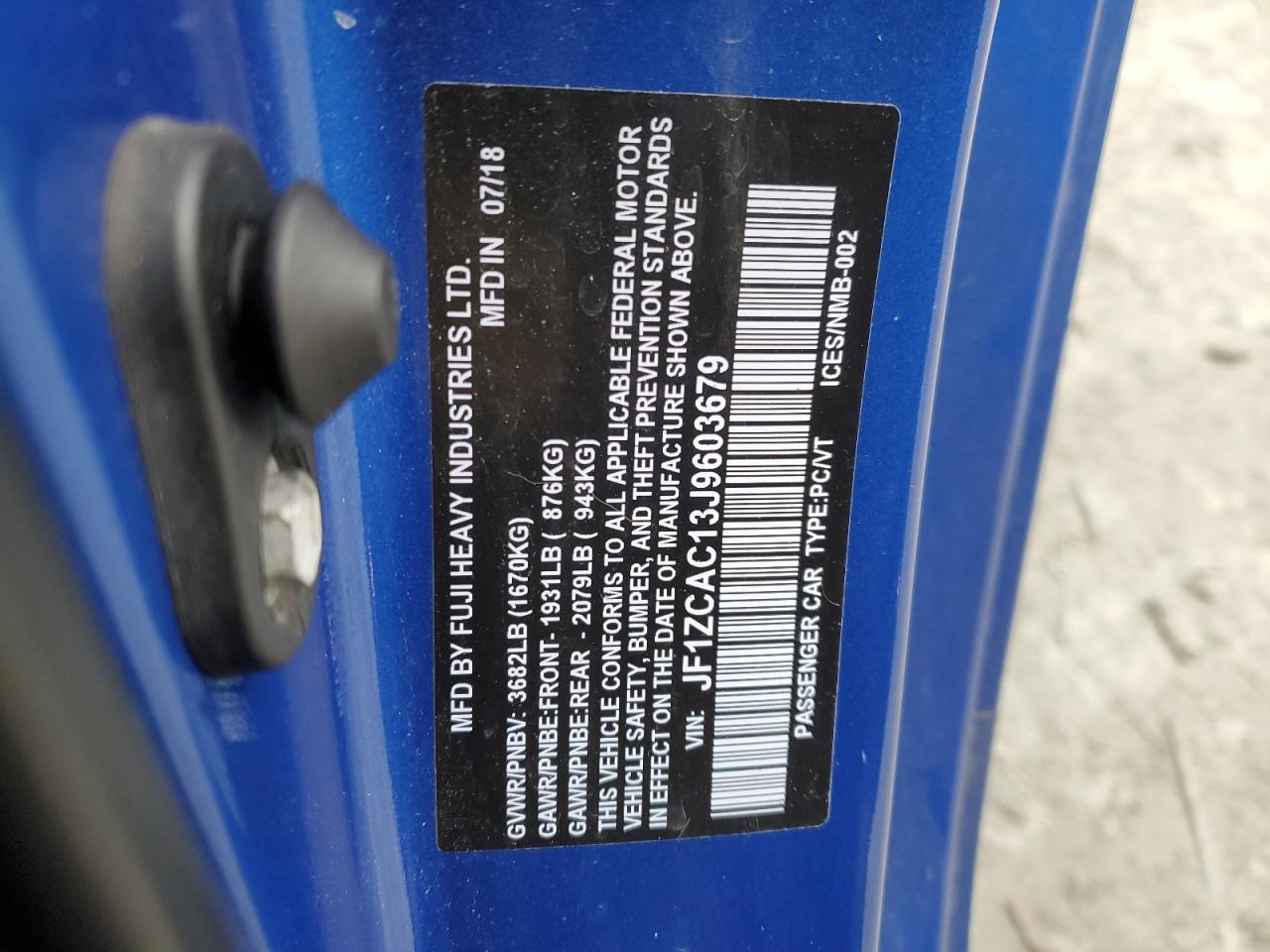 2018 Subaru Brz 2.0 Limited VIN: JF1ZCAC13J9603679 Lot: 45584115