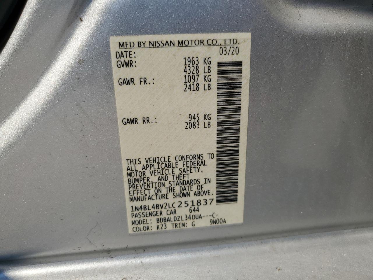 1N4BL4BV2LC251837 NISSAN ALTIMA 2020