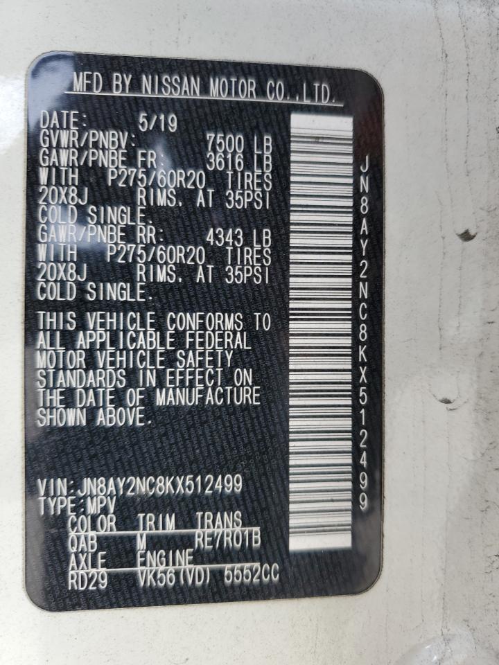 2019 Nissan Armada Sv VIN: JN8AY2NC8KX512499 Lot: 80134465