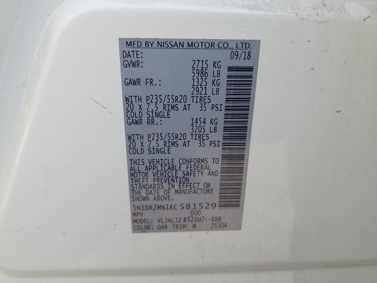 5N1DR2MN1KC581529 - 2019 NISSAN PATHFINDER - #45779975