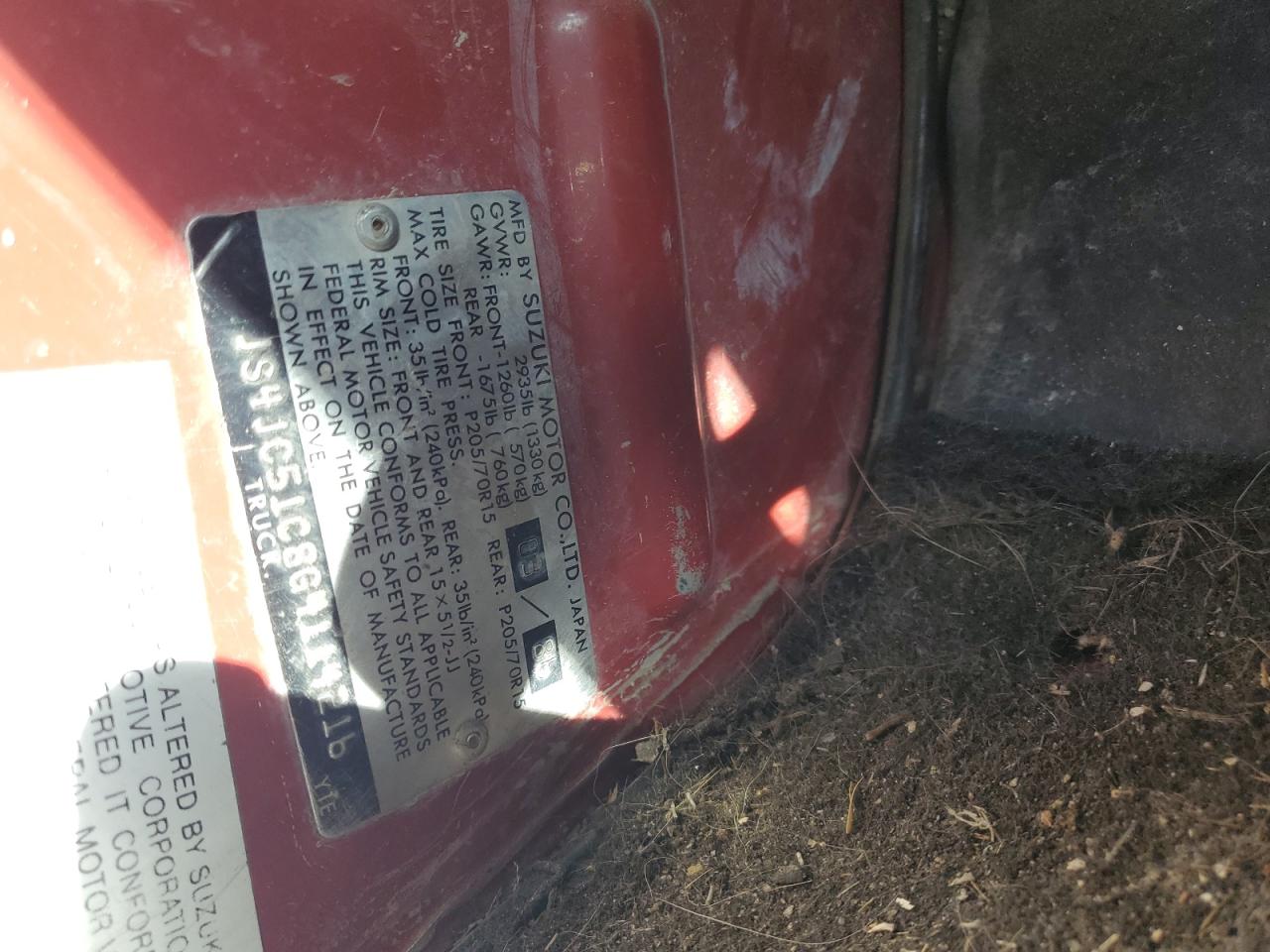 1986 Suzuki Samurai VIN: JS4JC51C8G4114216 Lot: 46191465