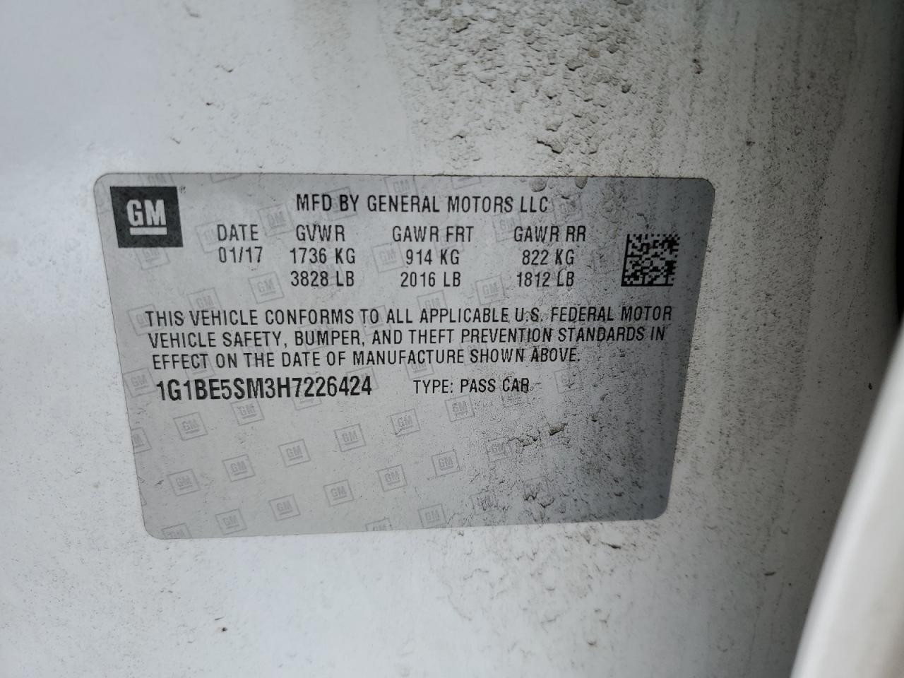 1G1BE5SM3H7226424 CHEVROLET CRUZE 2017
