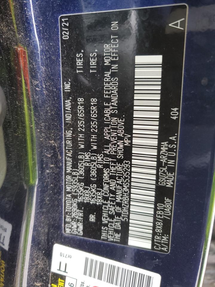 5TDHZRBH3MS535293 TOYOTA HIGHLANDER 2021