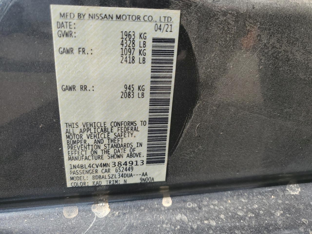 1N4BL4CV4MN384913 NISSAN ALTIMA 2021