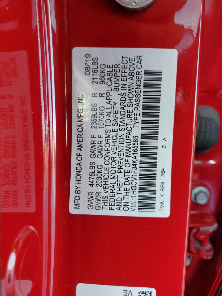 1HGCV1F34KA165585 HONDA ACCORD 2019