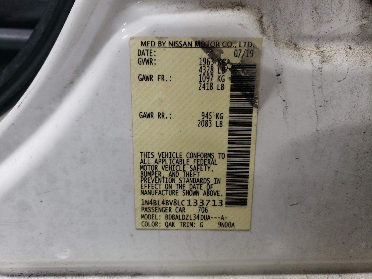 1N4BL4BV8LC133713 NISSAN ALTIMA 2020