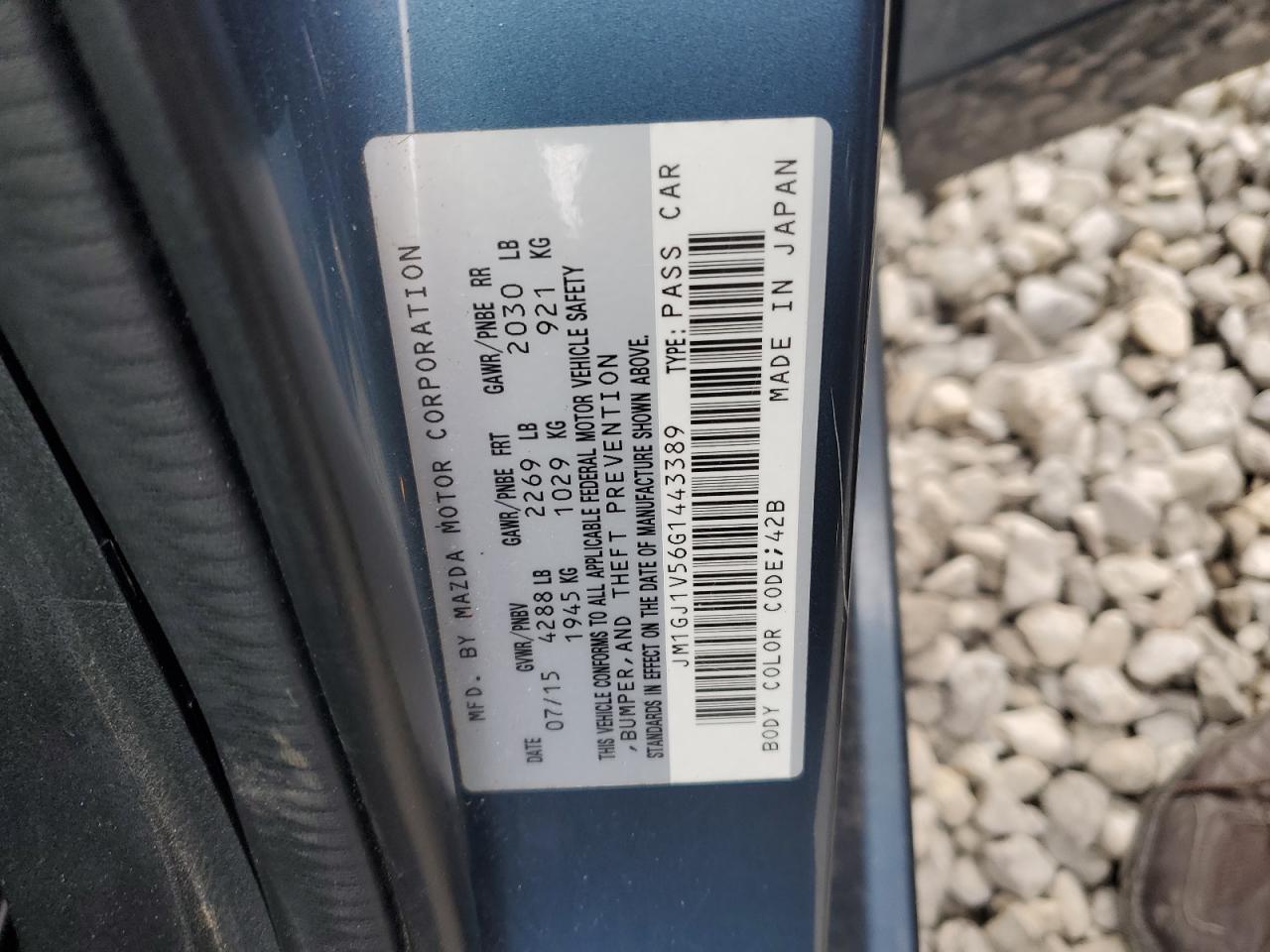 2016 Mazda 6 Touring VIN: JM1GJ1V56G1443389 Lot: 44952025