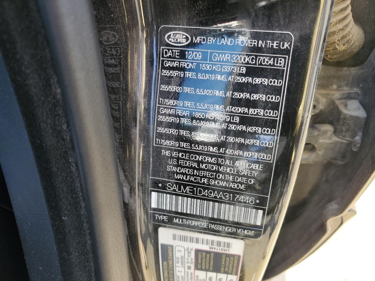 2010 Land Rover Range Rove VIN: SALME1D49A317446 Lot: 44071265