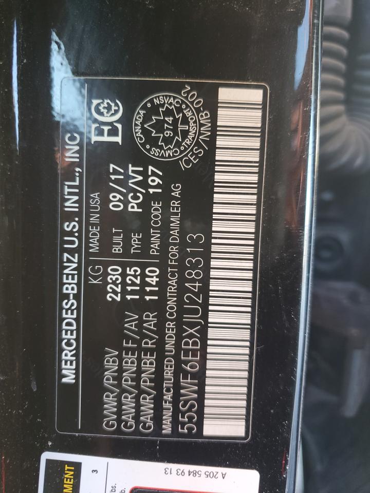 2018 Mercedes-Benz C 43 4Matic Amg VIN: 55SWF6EBXJU248313 Lot: 43948985