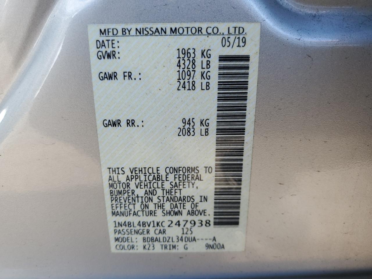 1N4BL4BV1KC247938 NISSAN ALTIMA 2019
