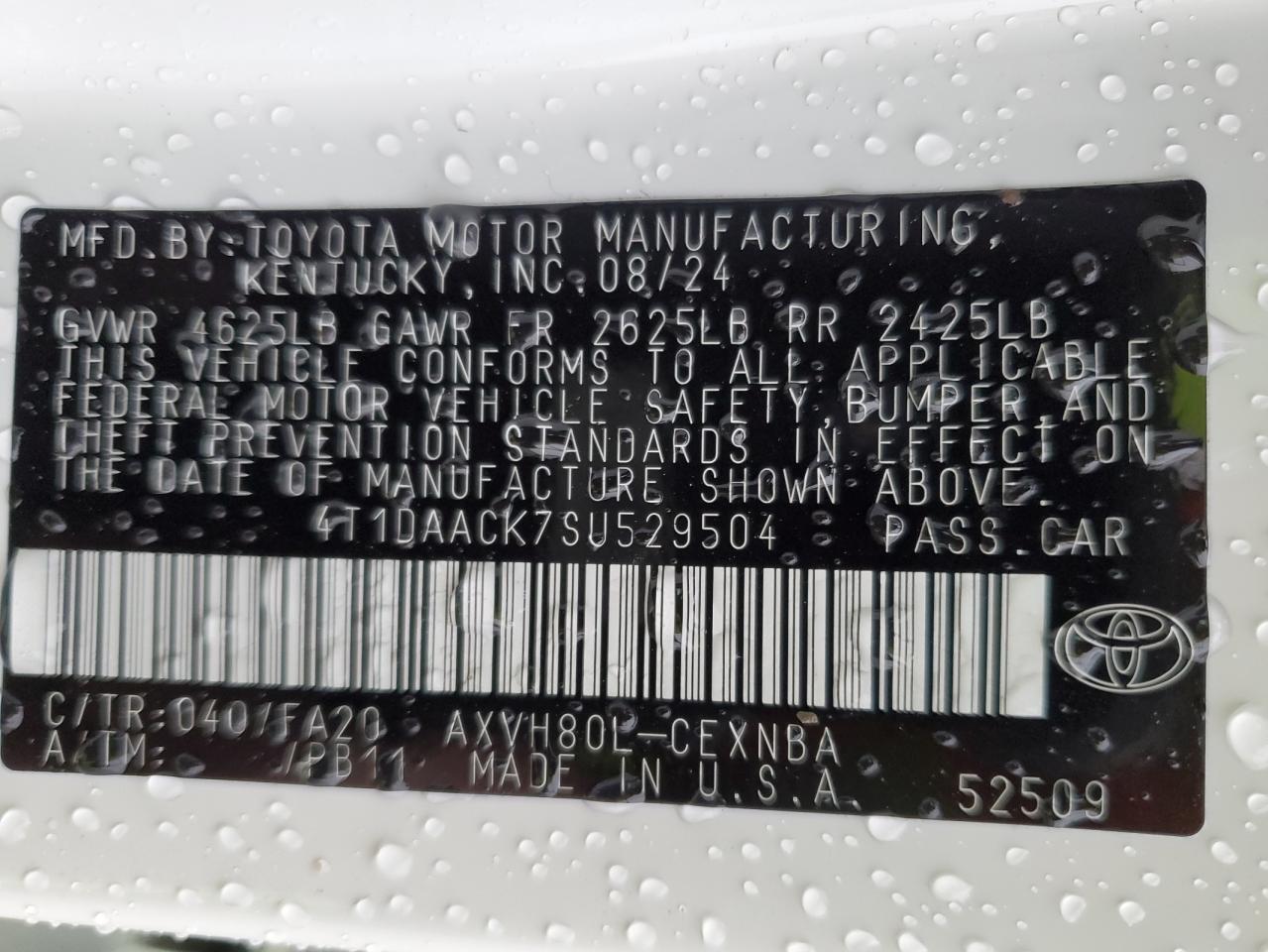 4T1DAACK7SU529504 TOYOTA CAMRY 2025