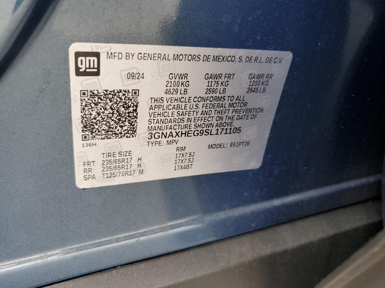 3GNAXHEG9SL171105 CHEVROLET EQUINOX 2025
