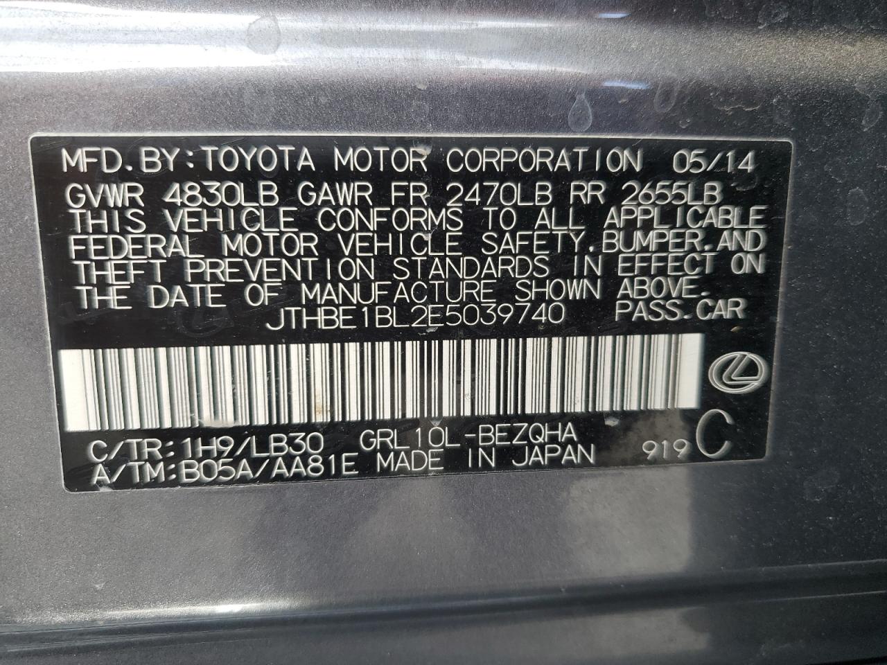 2014 Lexus Gs 350 VIN: JTHBE1BL2E5039740 Lot: 46459095