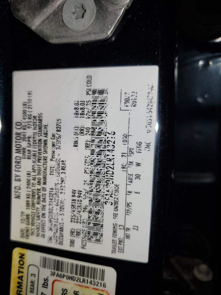 3FA6P0HD2LR143216 FORD FUSION 2020